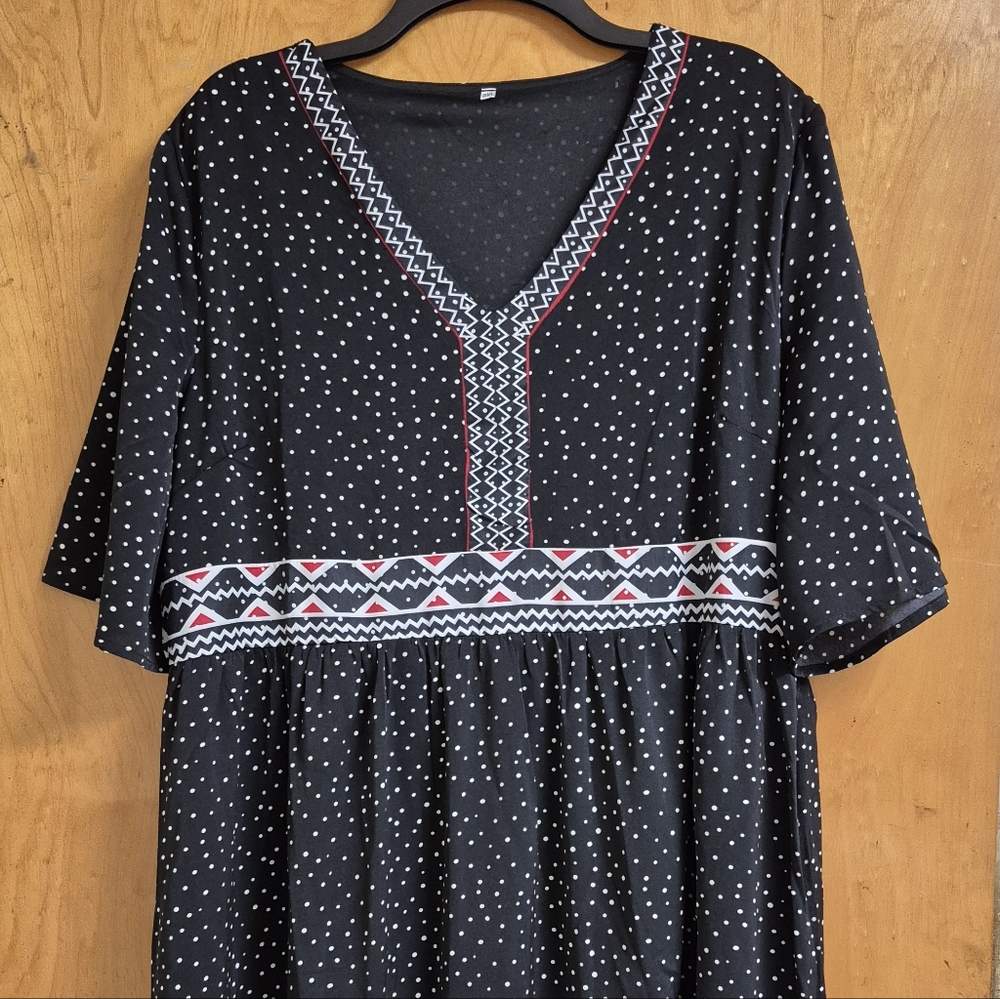 Petallush Polka Dot V Neck Empire Waist Boho Retro Lined Maxi Dress Side Zip 3X
